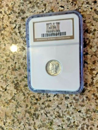Rare 1925 S Silver Mercury Dime Ngc Certified Au - 58 Key Date Coin