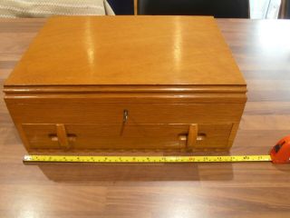 Vintage Oak Lined Collectors Box With Inner Drawer,  Lock & Key