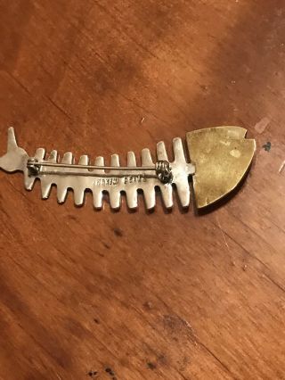 Vintage Modernist Sterling Silver Taxco Mexico Fish Skeleton Brooch Pin 2