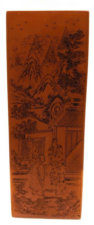 Antique Vintage Chinese Scrimshaw Engraved Bakelite Panel Plaque