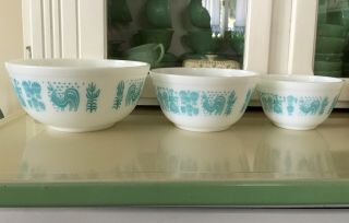 Vintage Pyrex Turquoise Amish Butterprint Nesting Mixing Bowls 401 402 403 6