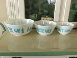 Vintage Pyrex Turquoise Amish Butterprint Nesting Mixing Bowls 401 402 403 7