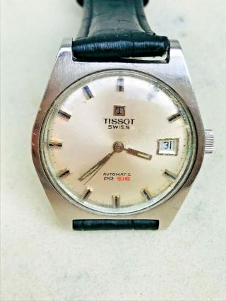 Vintage Tissot Pr 516 C.  784 - 2 Date Men’s Automatic Ss Watch,  Engraved