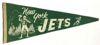 Vtg Joe Namath York Jets Statue Of Liberty Felt Football Pennant