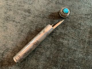 Vintage Southwest Arizona Sterling Silver And Turquoise Toothpick Case.  Unique