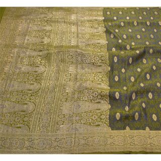 Sanskriti Vintage Heavy Saree Woven Saree Pure Satin Silk Fabric Brocade Green