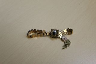 Antique Gold Plated Victorian Adjustable Bracelet - Black & White Glass