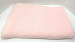 Vintage Pink Waffle Weave Thermal Baby Blanket Cover Blankey Nylon Edging Trim
