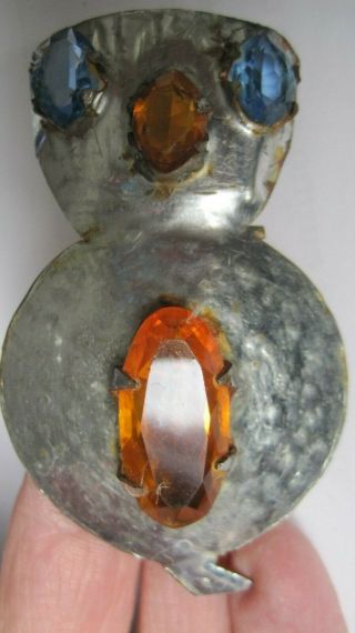 Unusual Handmade Metal Owl Mid Century Modern Brooch/pin/pendant