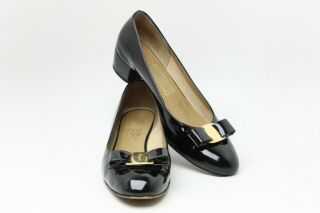 Rare Salvatore Ferragamo Vara Bow Black Patent Leather Women 