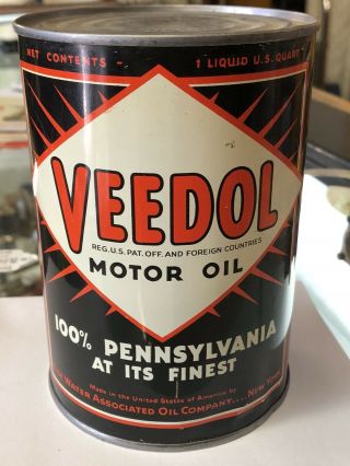 Vintage Veedol Tidewater Motor Oil Can 1 Quart Metal Can