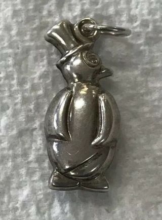 Rare Vintage English Sterling Silver Puffy Penguin In A Top Hat Charm