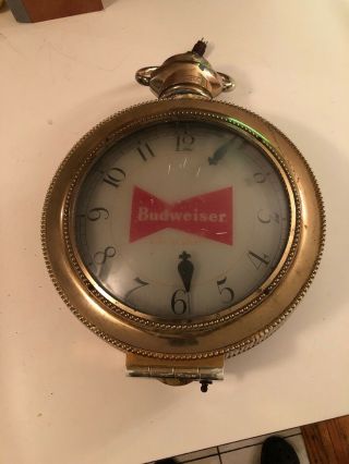Vintage Budweiser Beer Bar Advertising Pocket Watch Clock Sign Parrots On Back