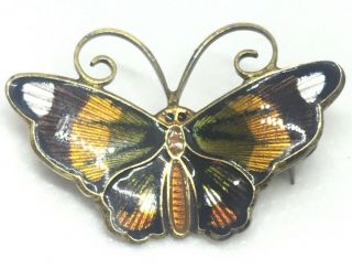 Vintage David Andersen Norway Enamel Butterfly Pin Basse Taille Sterling