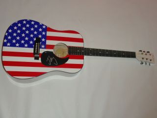 John Mellencamp Signed Usa Flag Acoustic Guitar Cougar Rare Proof Jsa