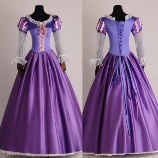 Women Costume Cosplay Rapunzel Princess Dress Fancy Fairytale Ball Gown Outfit