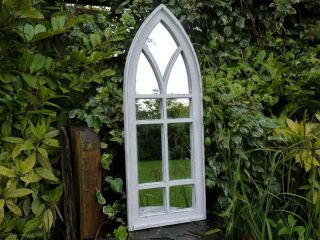 Medium Arch Wall Mirror Vintage White Gothic Style Large Wall Mirror