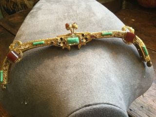 Antique Art Deco Brass Frame For Purse Evening Bag With Carnelian Stones Enamel