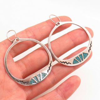 Old Pawn Vintage 925 Sterling Silver Inlay Turquoise Gem Tribal Drop Earrings