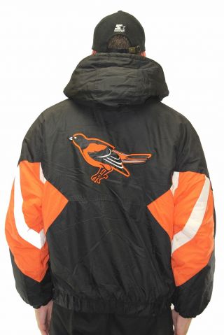 Vintage Baltimore Orioles Starter Insulated Jacket Size Large Mlb Black Orange