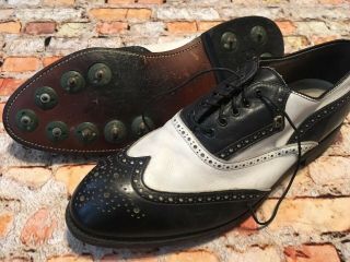 Vtg Footjoy Made In The Usa Leather Saddle Golf Shoes Cleats Men 