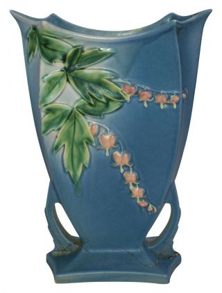 Vintage Roseville Pottery Bleeding Heart Blue Vase 970 - 9