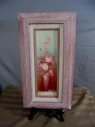Vintage Robert Cox Framed Pink Roses Floral Still Life Oil Painting 10 " X 18 " 1