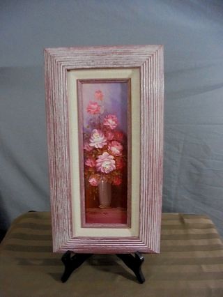 Vintage Robert Cox Framed Pink Roses Floral Still Life Oil Painting 10 " X 18 " 2
