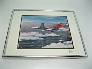 Rare Vintage Northwest Airlines Airplane Painting Print By Don Lee Framed Signed