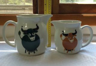 Vintage Arabia Finland Made Pitchers Kl - 2 And Kl - 1 Bulls