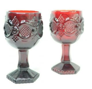 VTG Set Of 8 Avon 1876 Cape Cod Heavy Ruby Red Glass Wine Goblets Large 6 