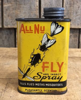Rare Vintage All Nu Fly And Insect Poison Spray Tin Litho Can 5x3 Great Graphics