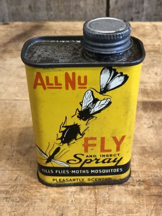 RARE Vintage ALL NU Fly And Insect Poison Spray Tin Litho Can 5x3 Great Graphics 5