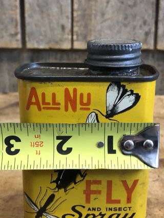 RARE Vintage ALL NU Fly And Insect Poison Spray Tin Litho Can 5x3 Great Graphics 8