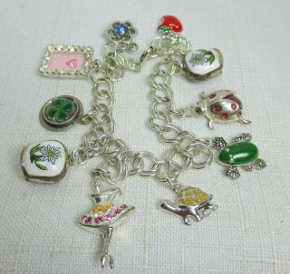 Vintage Estate Sterling Silver 925 Charm Bracelet With Enameled Charms