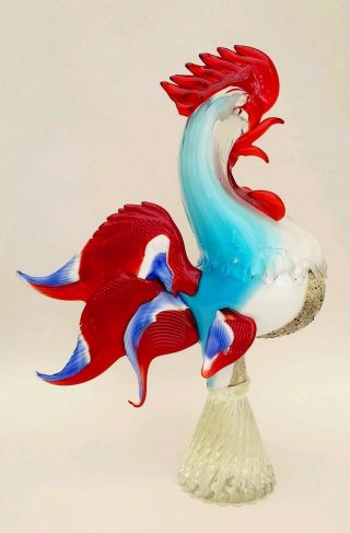 Vintage1960s Murano Art Glass ROOSTER COCKEREL Large 15.  5 