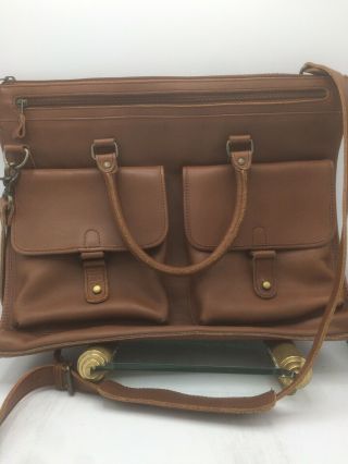 Vtg Eddie Bauer Brown Leather Messenger Bag Briefcase Attache Laptop