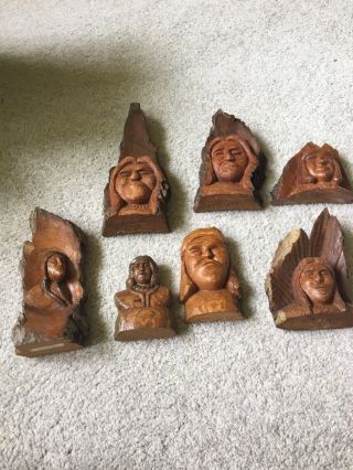 12 Vintage Wood Hand Carved Native Americans Signed Val O’donnell And Others