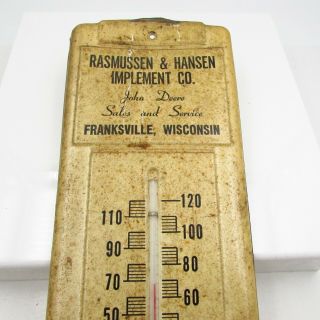 Vintage John Deere Implement Tin Thermometer Sign Farm Tractor Franksville WI 2