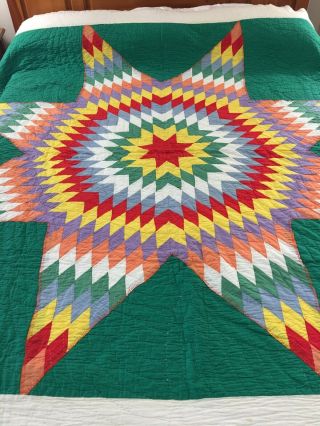 Colorful Vintage Four Sack Handmade Lone Star Quilt 68 " X 80 " Hand Stitched
