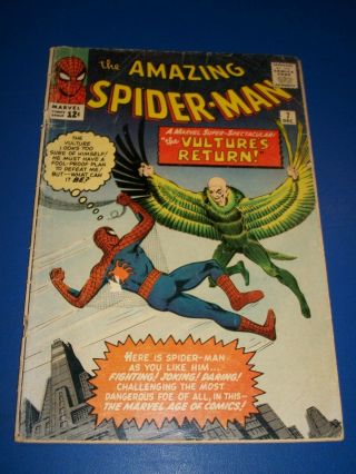 Spider - Man 7 Rare Silver Age Key 2nd Vulture Good Marvel 1st Print