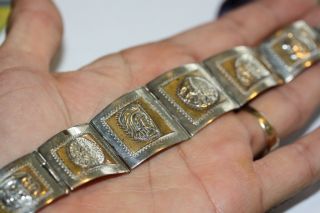 Vintage Taxco Mexico Aztec Mayan Inca Silver Bracelet 6 3/4 " 17cm 38gr.  1.  22 Oz
