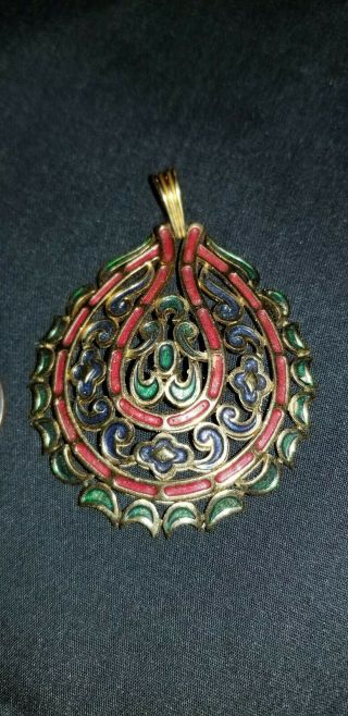 Vintage Trifari 2 5/8 " Enamel Pendant L 