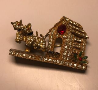 Vintage Staret Rhinestone Dog House Pin Brooch Movable