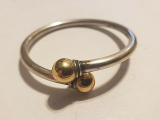 Vintage Sterling Silver Bangle Bracelet With Gold Balls Clasp