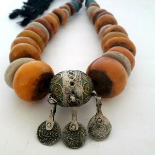 Old African Amber Necklace Jewelry Vintage Moroccan Berber Large Beads Necklace