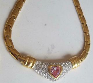 Nolan Miller Vintage Necklace Pink Heart Pave Ice Rhinestone Rhinestone Collar