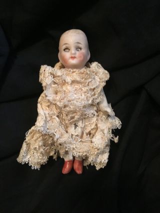 Antique German All Bisque Doll Sleep Eyes Wire Jointed No Wig