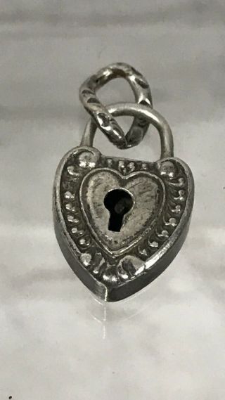 Antique Victorian Repousse Sterling Silver Heart Padlock Charm Or Pendant