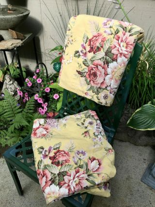 Vtg.  Ralph Lauren " Brooke " Yellow Floral Full Flat,  Fitted Sheet 100 Cotton Usa